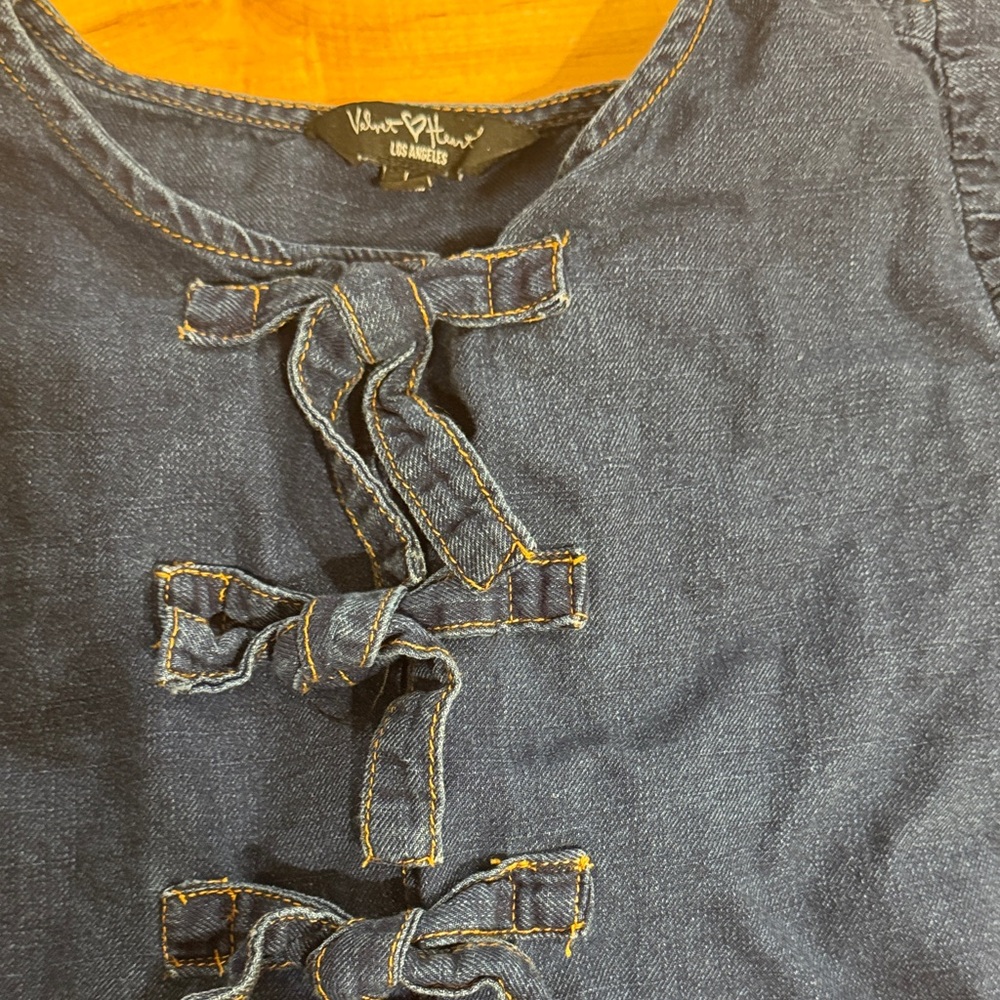 Velvet Heart Indigo Denim Knot-Front Top